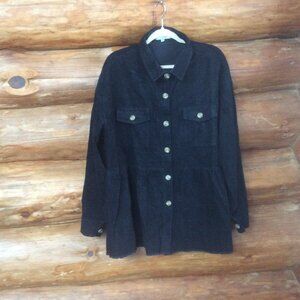 Blakeley Black Corduroy Peplum Button Up Raw Hem Western Shacket Size 3XL